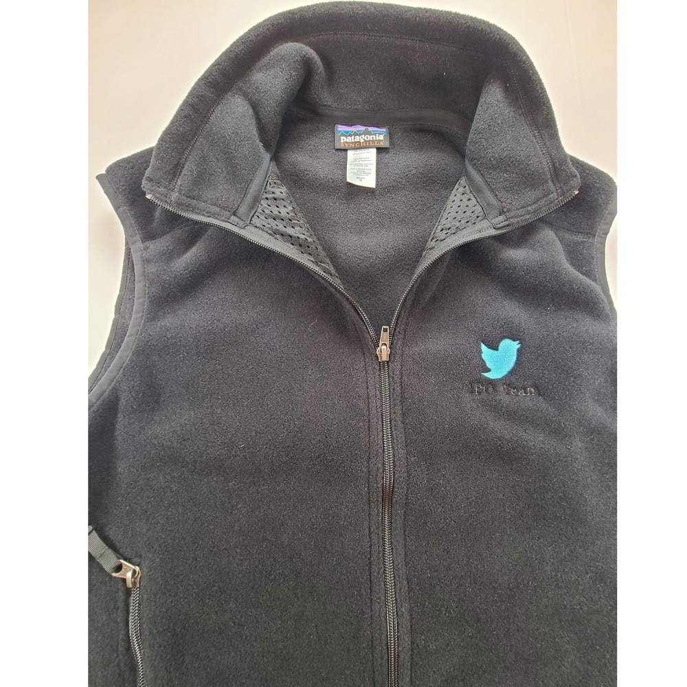 Patagonia Synchilla Fleece Vest Mens Medium Black‎ Twitter Logo Full Zip Outdoor